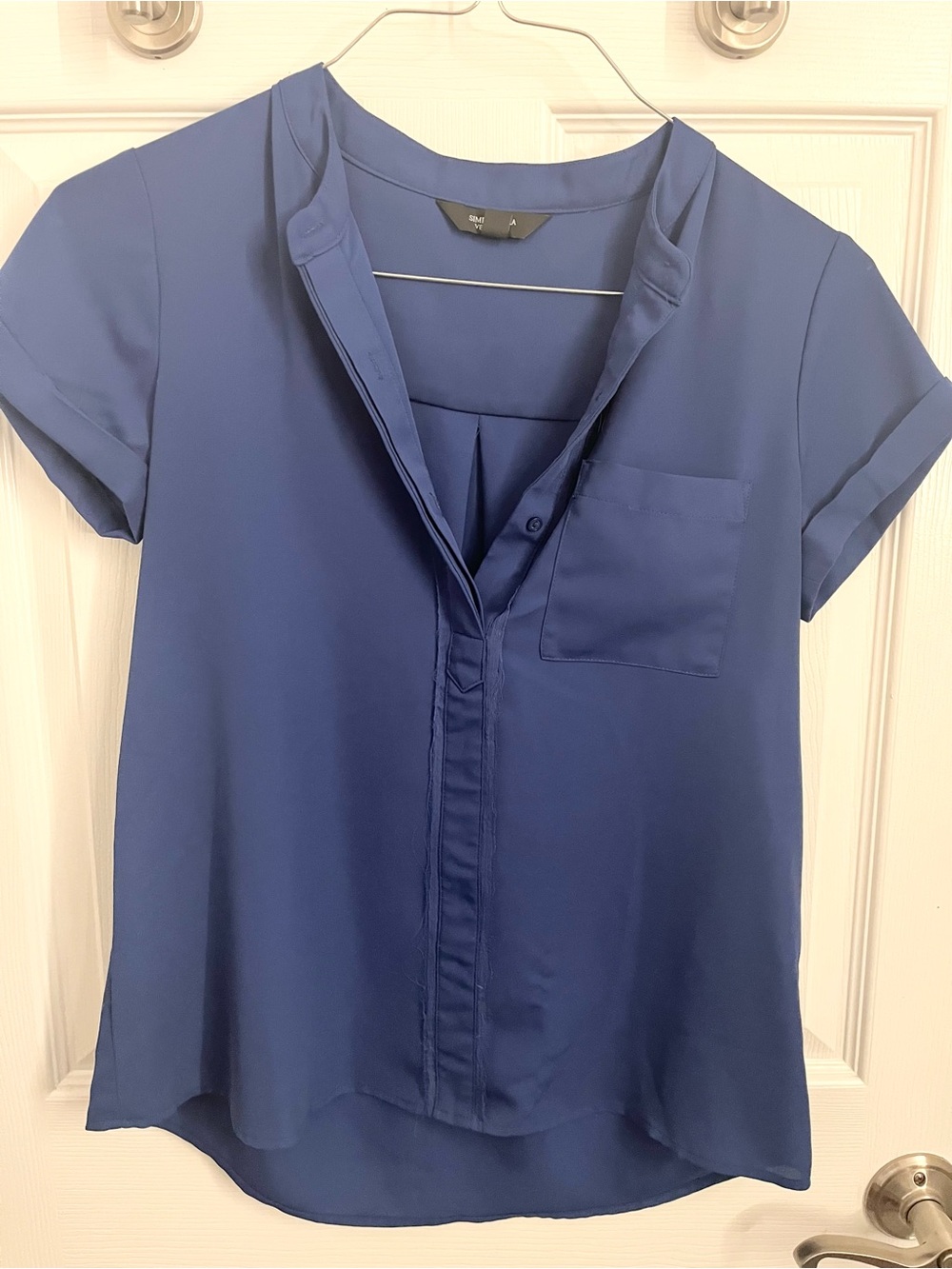 Simply Vera Vera Wang Royal Navy Short-Sleeve Split V Blouse